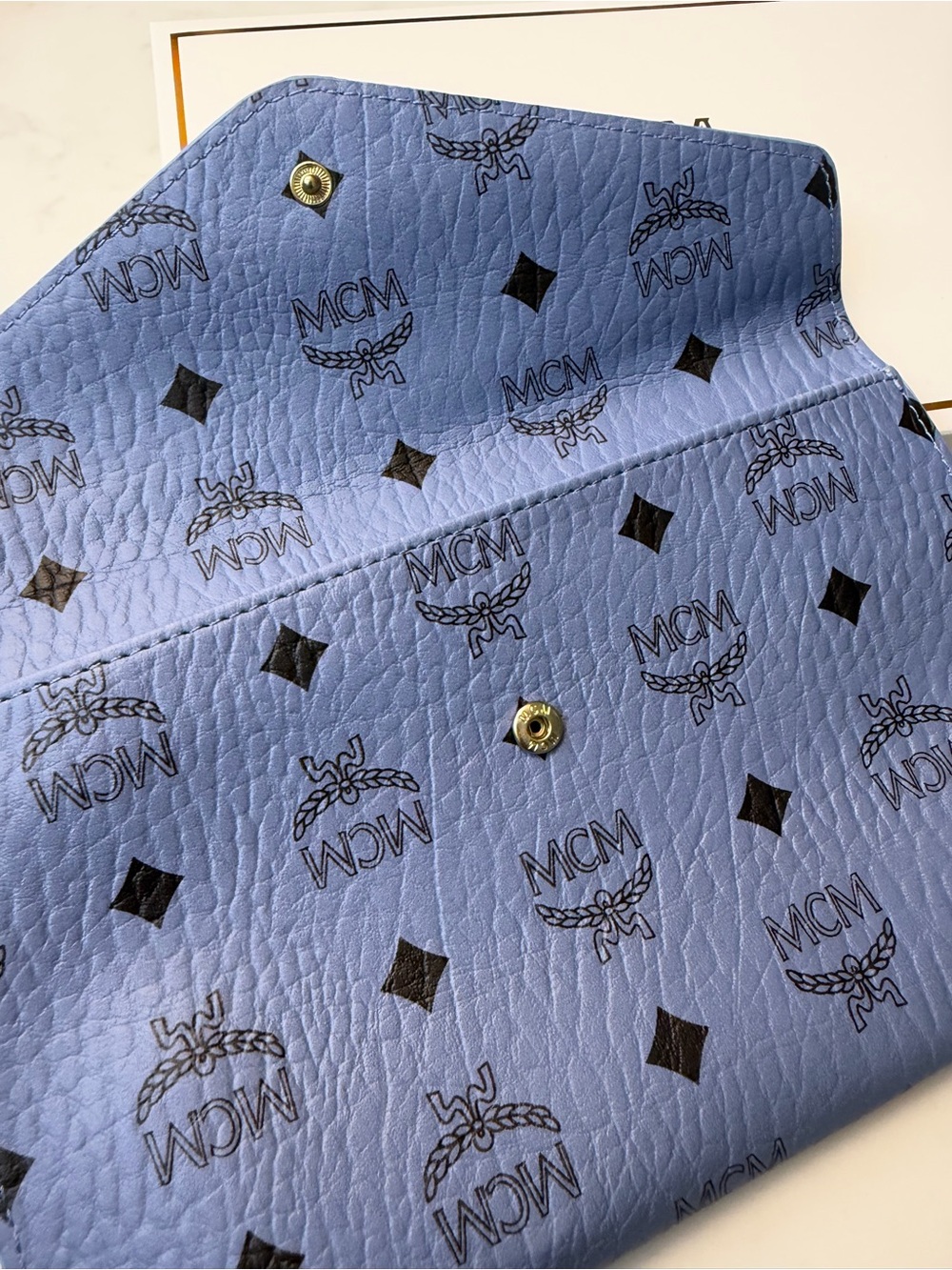MCM Blue Visetos Envelope Clutch with Black Logo Print - Picture 2 of 6